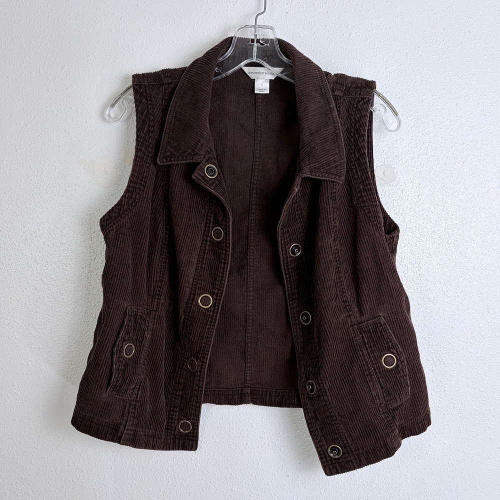Christopher & Banks Brown Corduroy Button Front Vest Pockets Womens Small
